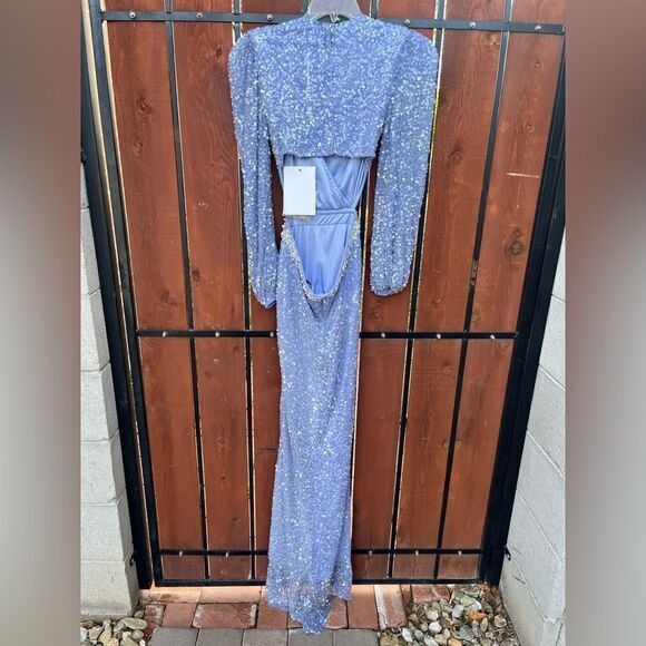 Mac Duggal 5745 Sequined Faux Wrap Cut out Gown Size 6 Lilac NWT - Picture 4 of 10